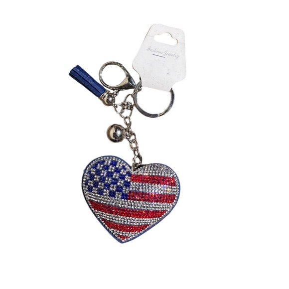 American Flag Heart Keychain Purse Charm Bag Charm Patriotic - Picture 1 of 2